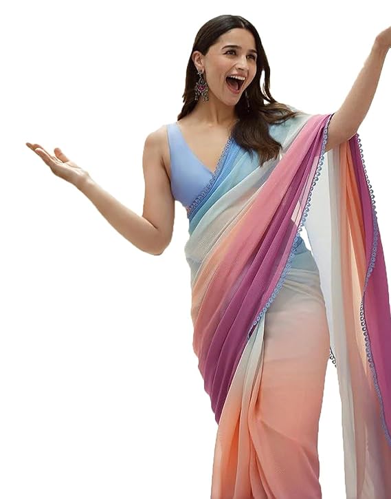 SNIXTY Women's Beautiful Heavy Georgette Casual Saree with Floral Print Blouse Piece For Ladies and Girls